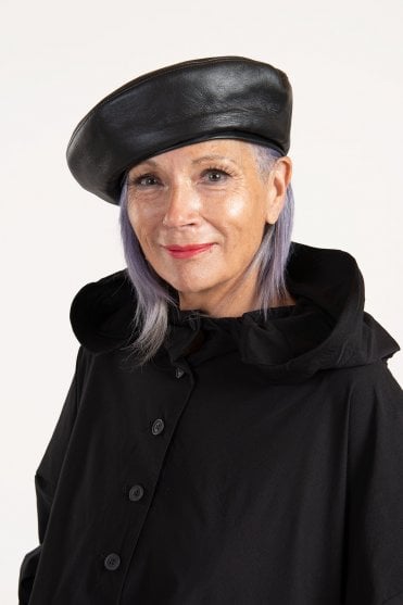 Black Nappa Leather Beret Hat