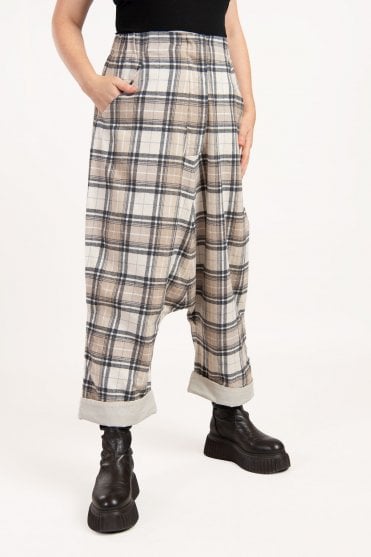 Milk/Beige Old Dye Check Glano Trousers 