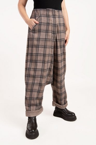 Dusty Rose Old Dye Check Glano Trousers 