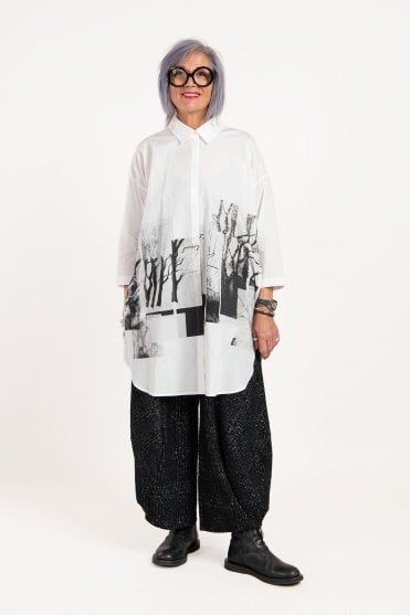 Abstract Print Longline Cotton Shirt