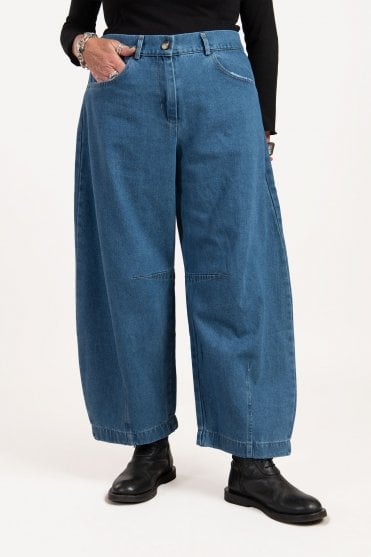 Blue Denim Barrel Leg Jeans