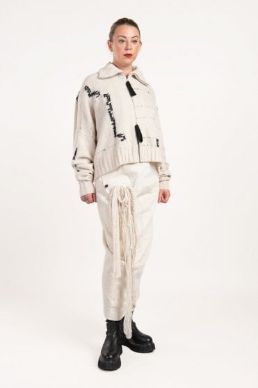 Merino Wool Natural Zip Cardigan 