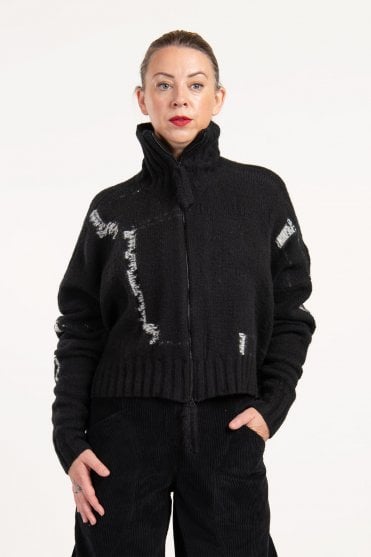 Merino Wool Black Zip Cardigan 