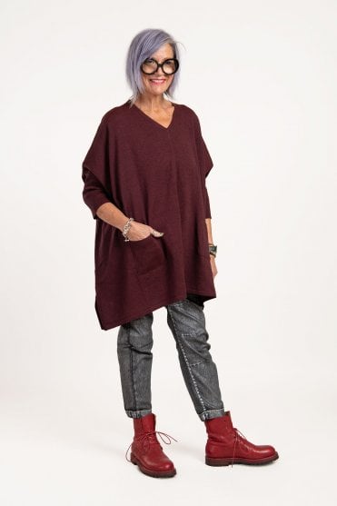 Burgundy Knitted Oversized Pullover