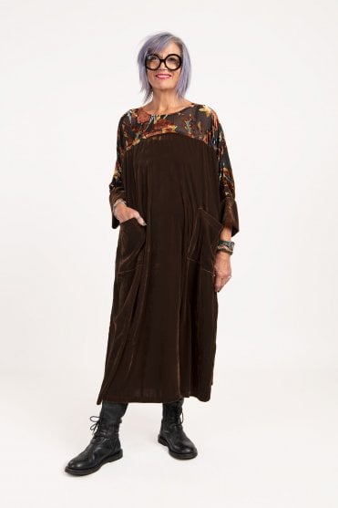 Brown Velvet Jewel Devore Dress