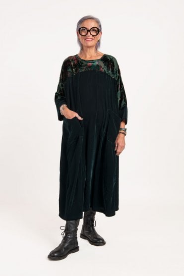 Green Velvet Jewel Devore Dress