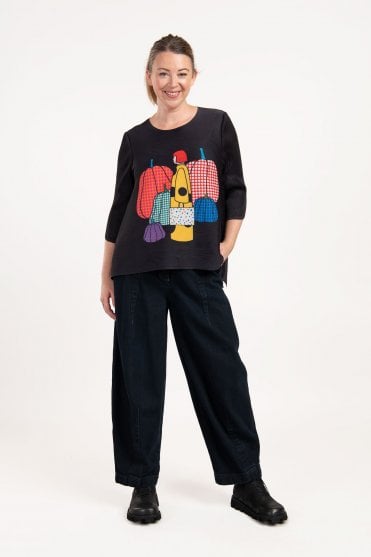 Black Plissé Asymmetric Top 