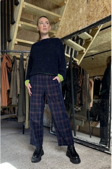 Navy Check Corduroy Trousers 