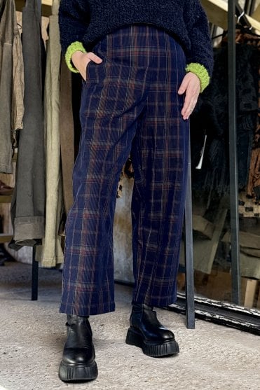 Navy Check Corduroy Trousers 