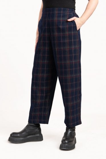 Navy Check Corduroy Trousers 