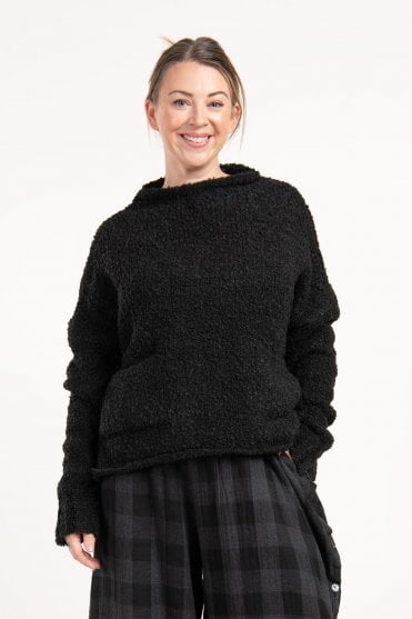 Black Boucle Pocket Pullover 