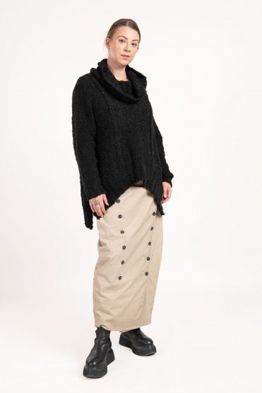 Black Asymmetric Boucle Pullover 