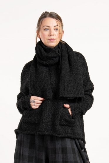 Black Boucle Knit Scarf 