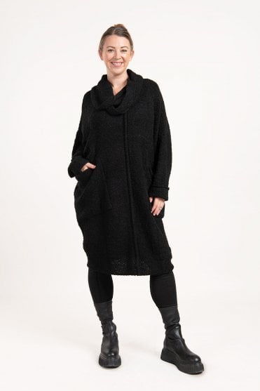 Black Boucle Relaxed Knit Dress